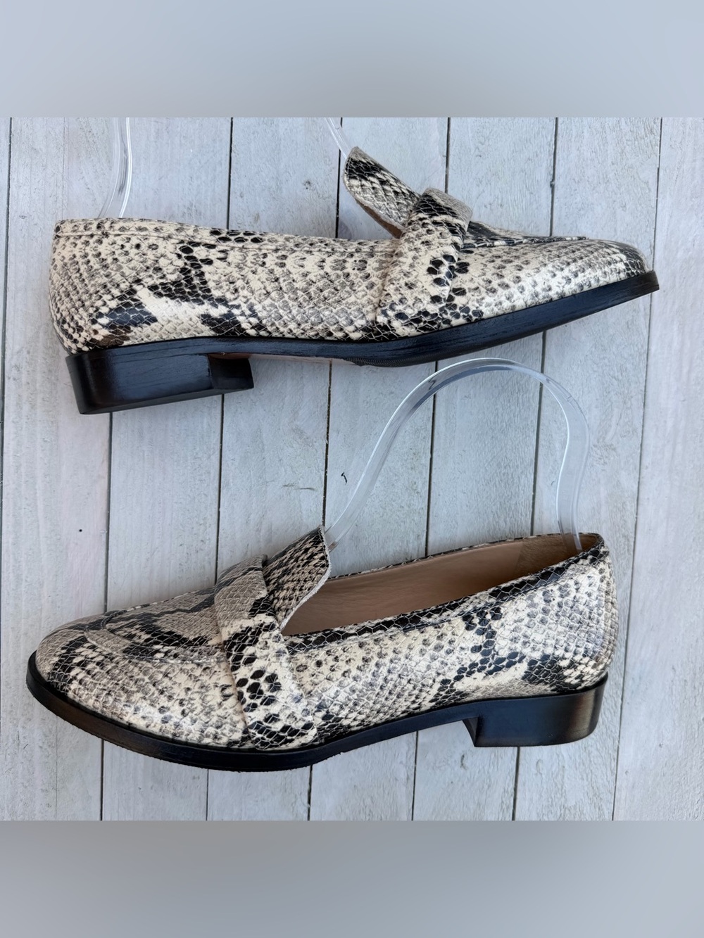 SCHUTZ Beige and Black Snake-Print Loafers - Picture 7 of 10
